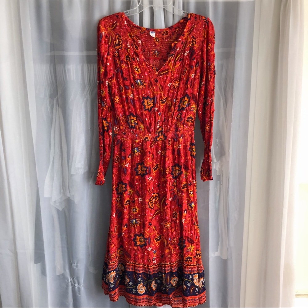 Patterned midi red dress